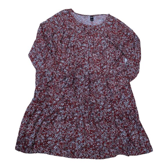 Emery Rose Tiered rust red white black floral A-line Dress Lightweight Size L - Picture 1 of 7